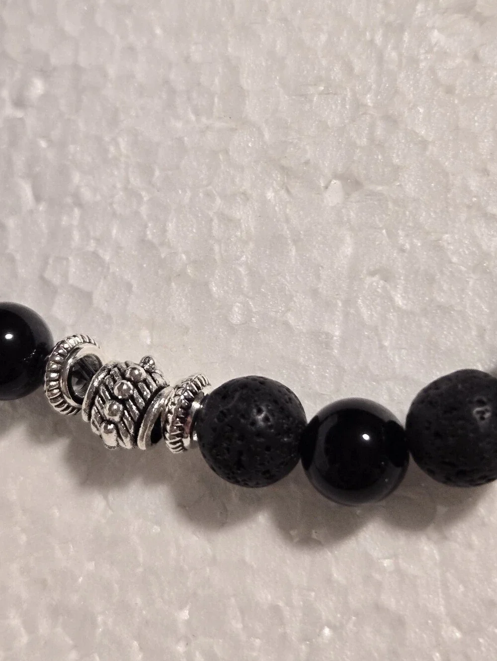 Handcrafted Black Bead Stretch Bracelet with Silver Accent Beads
